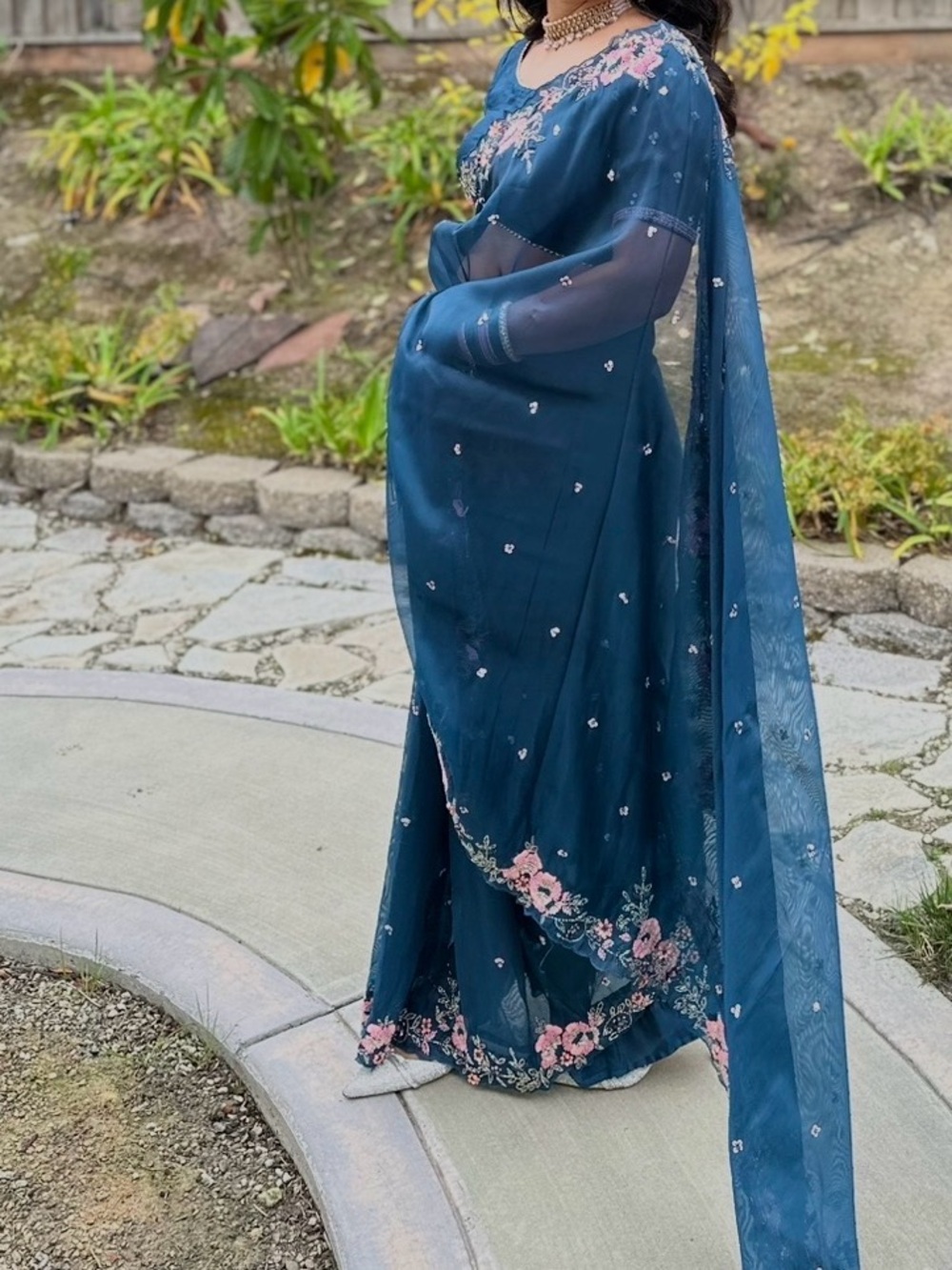Elegant Blue Women's Embroidered Saree